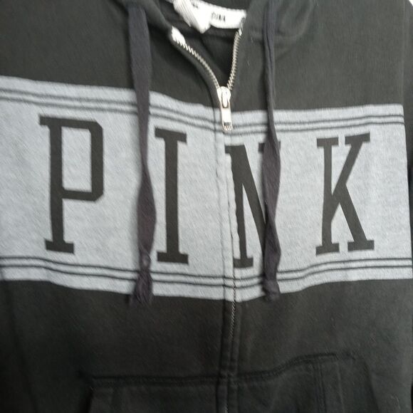 PINK VS Black and Gray Spell Out Hoodie Jacket - Picture 3 of 5